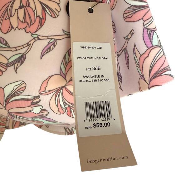 NWT BCBGeneration Color Outline Floral Push Up‎ Bra Pink Size 36B - Picture 3 of 6